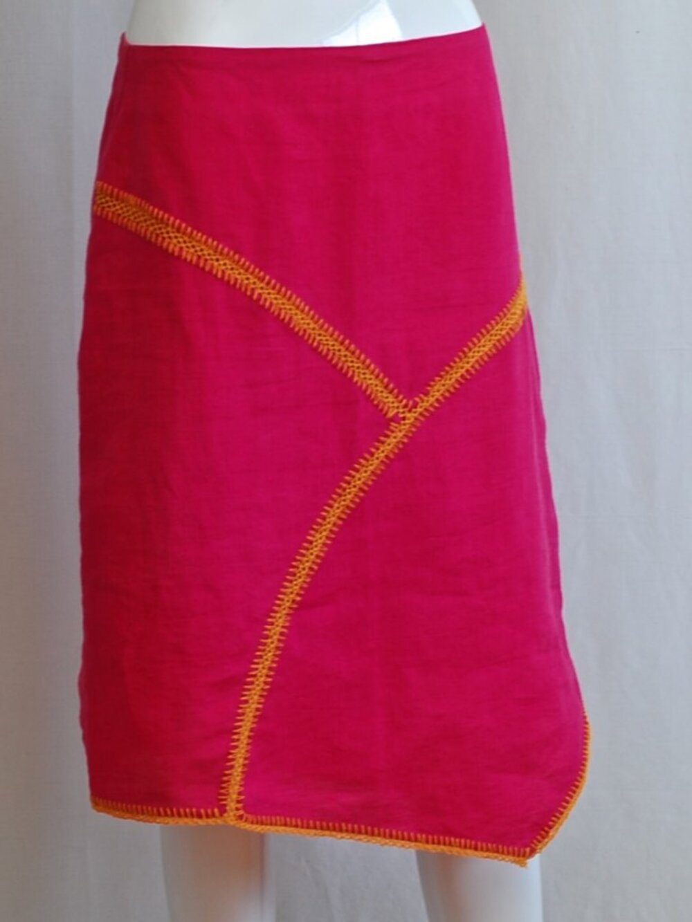NafNaf 100% Ramie Pink Skirt With Yellow Stitch Detail - France